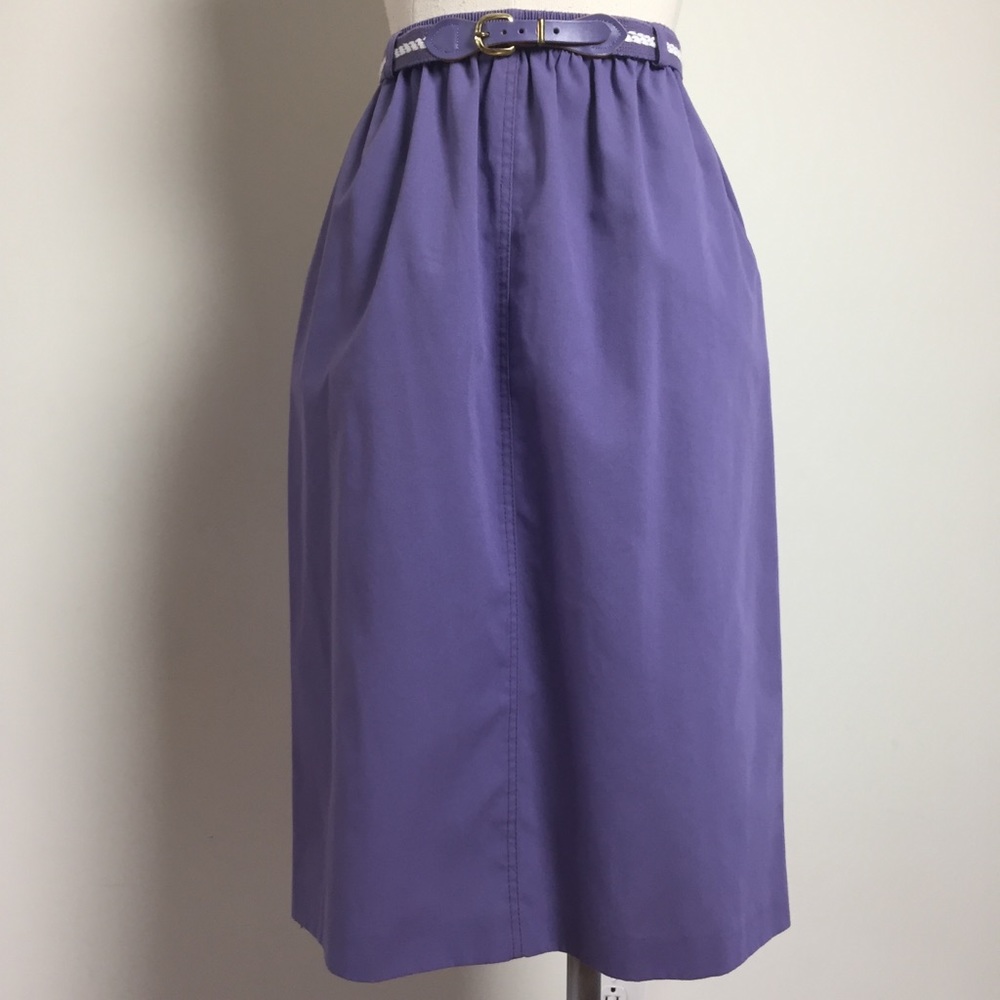 Vintage Purple High-Waist Midi Skirt with Belt